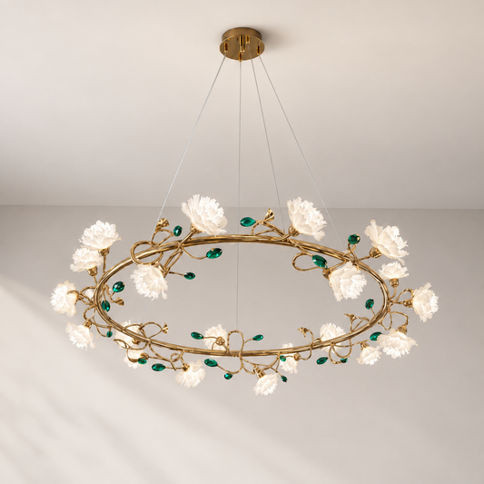 
Sylverelle Handmade Ceramic Flower & Crystal Ring Chandelier – Custom