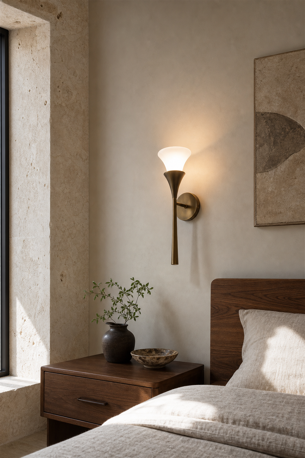 
Sculptural Opal Glass and Alabaster Cala Wall Sconce