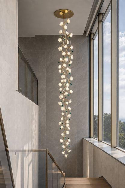 Sylverelle Handmade Ceramic Flower & Crystal Long Chandelier – Custom