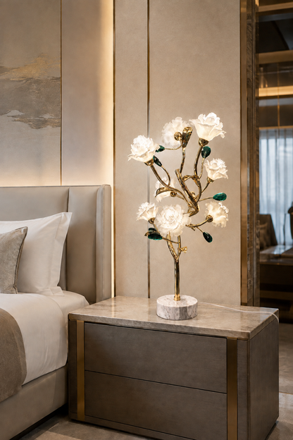 Sylverelle Handmade Ceramic Flower & Crystal Table Lamp – Custom