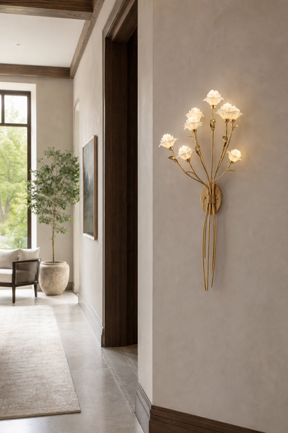 Sylverelle Handmade Ceramic Flower & Crystal Tall Sconce – Custom