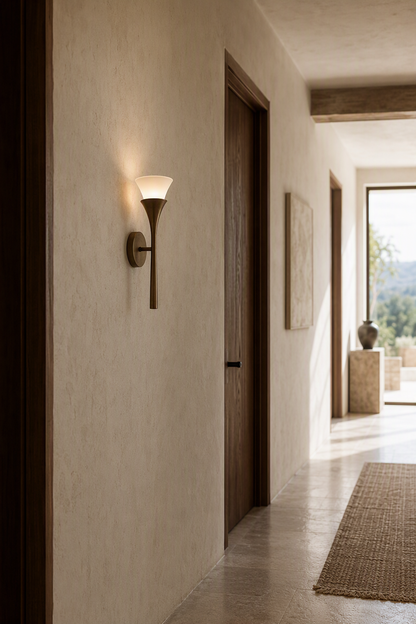 Sculptural Opal Glass and Alabaster Cala Wall Sconce
