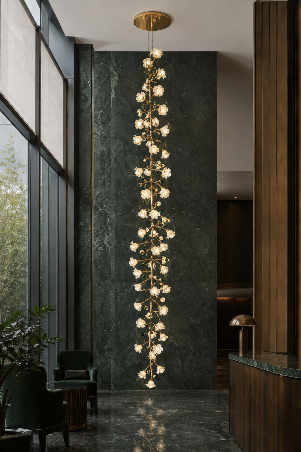 
Sylverelle Handmade Ceramic Flower & Crystal Long Chandelier – Custom