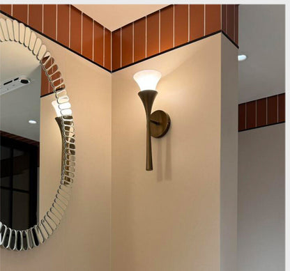 Sculptural Opal Glass and Alabaster Cala Wall Sconce
