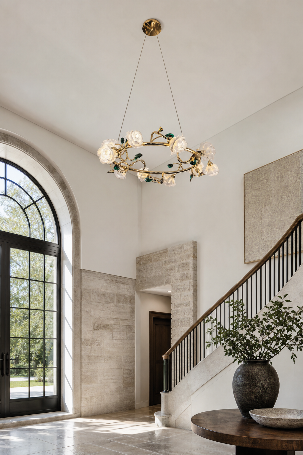 
Sylverelle Handmade Ceramic Flower & Crystal Ring Chandelier – Custom