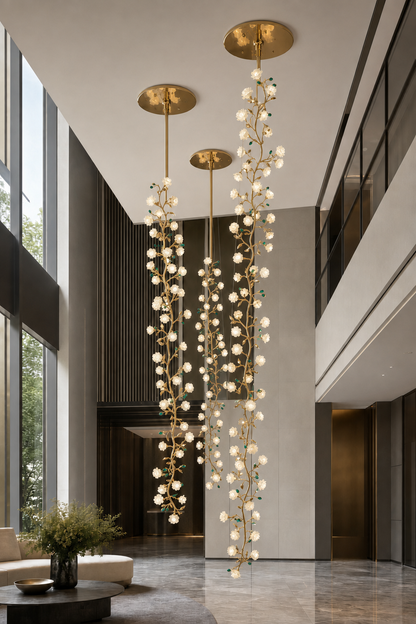 Sylverelle Handmade Ceramic Flower & Crystal Long Chandelier – Custom