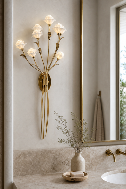 Sylverelle Handmade Ceramic Flower & Crystal Tall Sconce – Custom