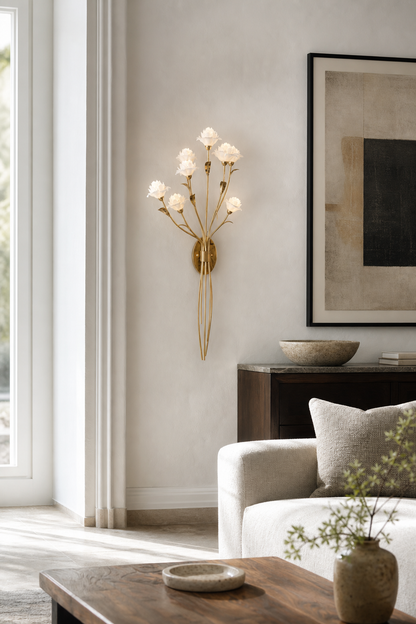 Sylverelle Handmade Ceramic Flower & Crystal Tall Sconce – Custom