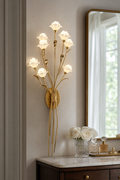 Sylverelle Handmade Ceramic Flower & Crystal Tall Sconce – Custom