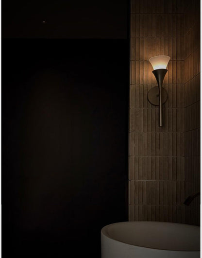 Sculptural Opal Glass and Alabaster Cala Wall Sconce
