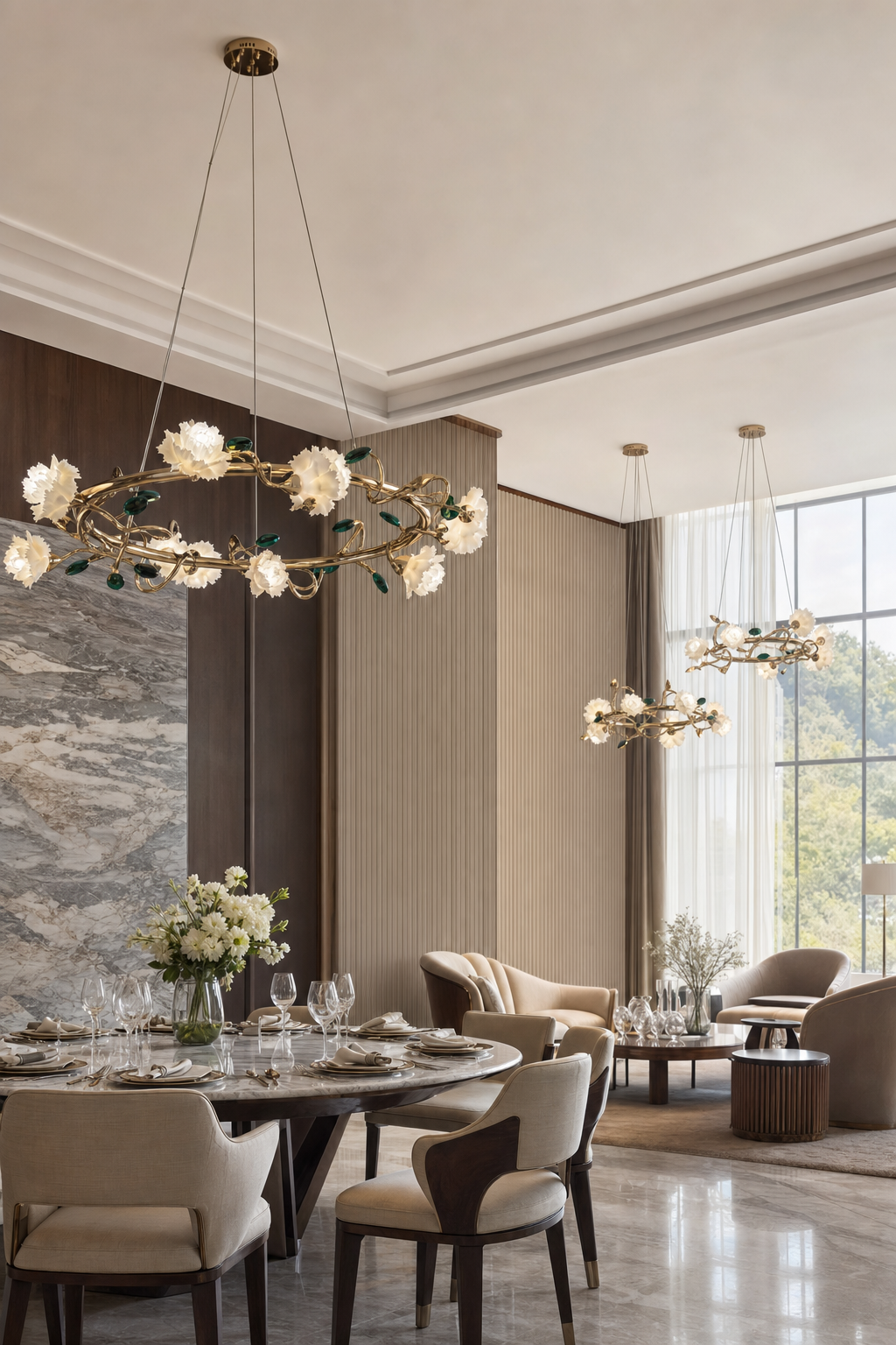 
Sylverelle Handmade Ceramic Flower & Crystal Ring Chandelier – Custom