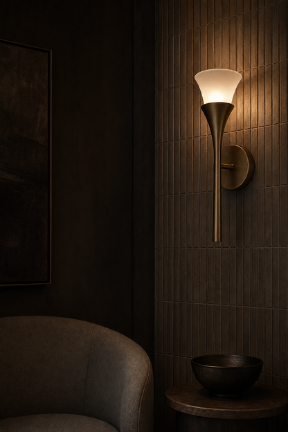 Sculptural Opal Glass and Alabaster Cala Wall Sconce