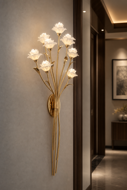 Sylverelle Handmade Ceramic Flower & Crystal Tall Sconce – Custom