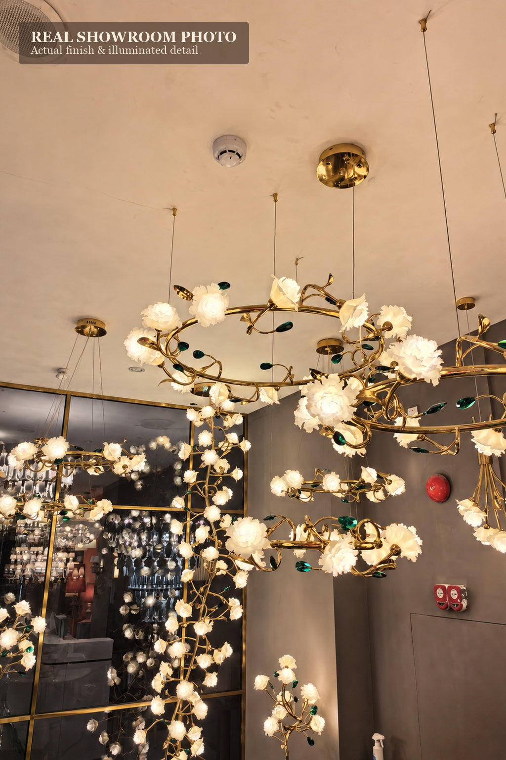
Sylverelle Handmade Ceramic Flower & Crystal Long Chandelier – Custom