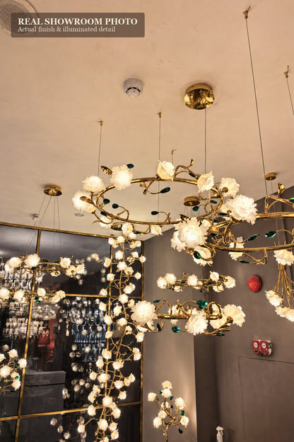 Sylverelle Handmade Ceramic Flower & Crystal Long Chandelier – Custom