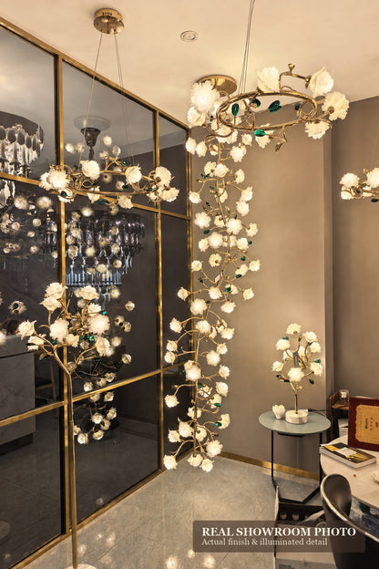 Sylverelle Handmade Ceramic Flower & Crystal Long Chandelier – Custom