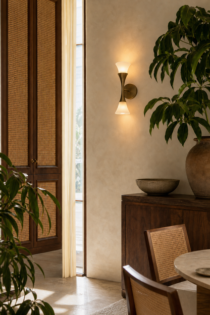 Sculptural Opal Glass and Alabaster Cala Wall Sconce