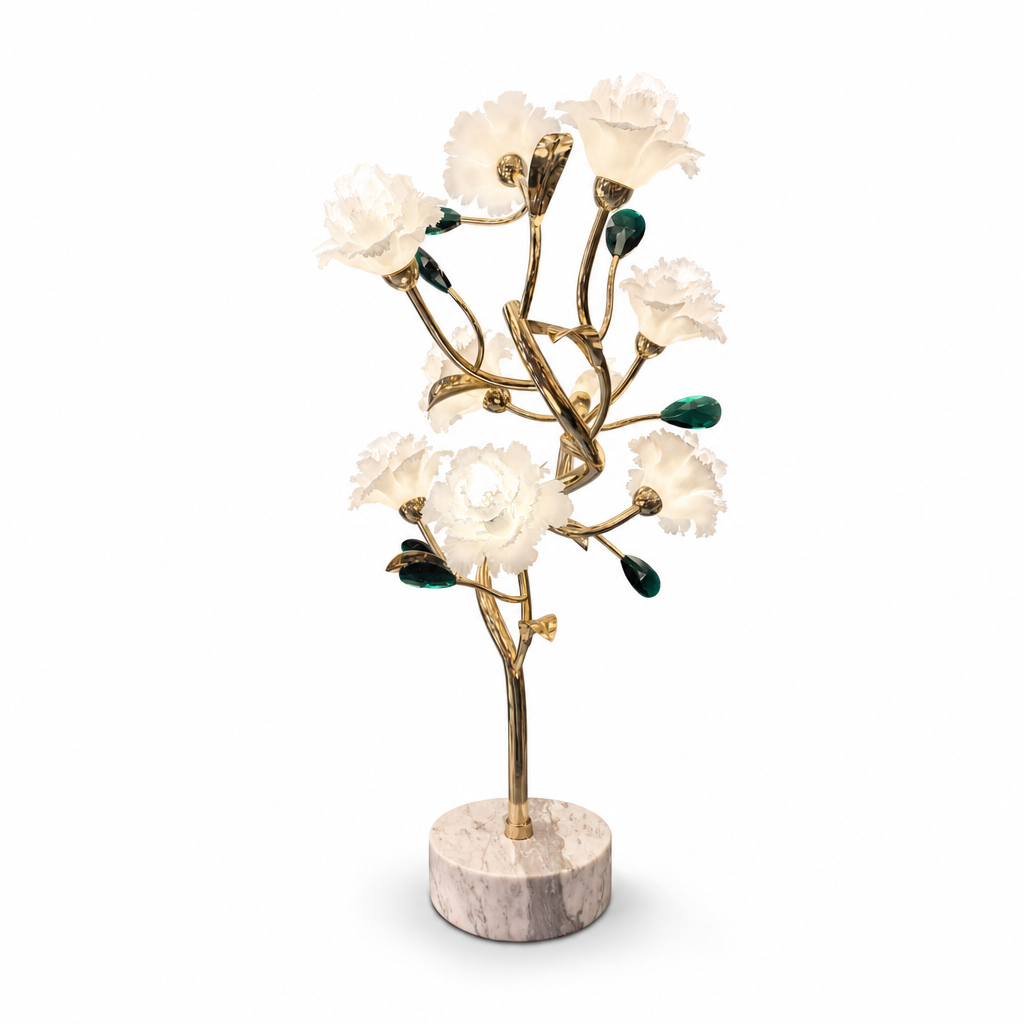 
Sylverelle Handmade Ceramic Flower & Crystal Table Lamp – Custom