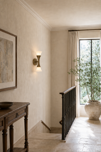 Sculptural Opal Glass and Alabaster Cala Wall Sconce