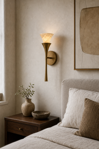 Sculptural Opal Glass and Alabaster Cala Wall Sconce