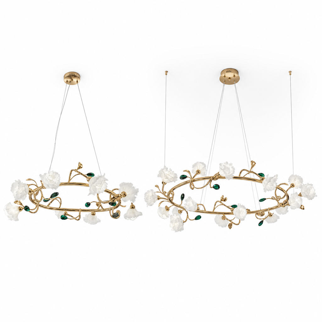
Sylverelle Handmade Ceramic Flower & Crystal Ring Chandelier – Custom